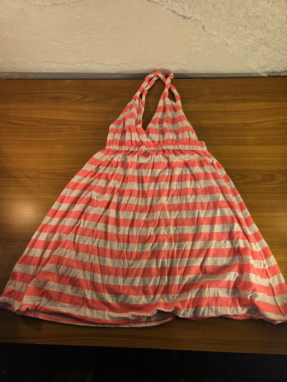 Target Merona Pink Grey Striped Halter Dress Swim Cover Up Knit Beach Sz M
